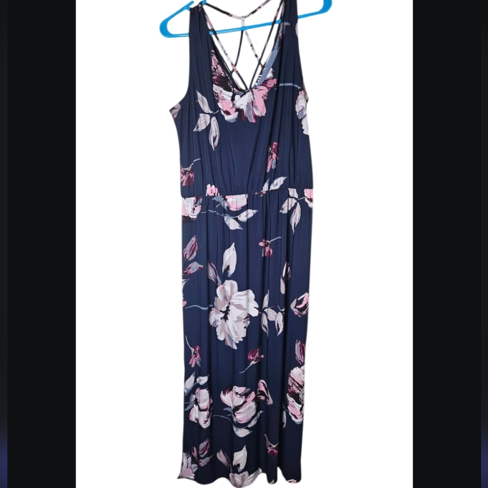 Maurices Floral Dress with Navy Blue And Pink Accents